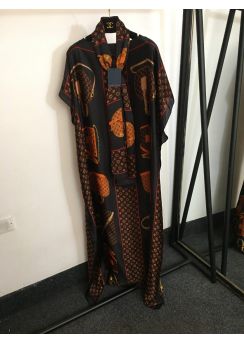 Louis Vuitton Monogram Bag Print Off Shoulder Batwing Dress Coffee Coffee LV2512165