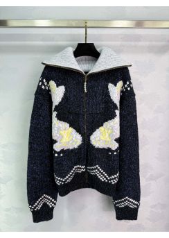 Louis Vuitton Pearl Zip Knit Cardigan With Fish And Blossom Intarsia LV2512190