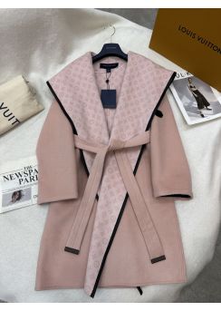 Louis vuitton Pink Black Trim Floral Hooded Double Face Coat Pink LV2512889