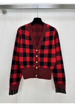 Louis Vuitton Plaid Wool Knit Cardigan Red Black Red LV2512634