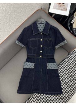 Louis Vuitton Printed Denim Panel Short Sleeve Dress LV2512421