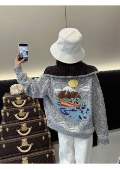 Louis Vuitton Scenic Intarsia Zip Knit Jacket Grey Black Grey LV2512581