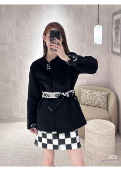 Louis Vuitton Short Double Faced Wool Coat Logo Belt LV2512526