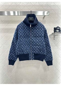 Louis Vuitton Stand Collar Denim Jacquard Down Jacket Deep Blue Blue LV2512459