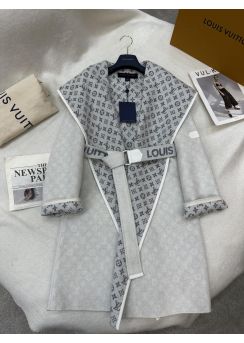 Louis vuitton White Floral Hooded Double Face Coat White LV2512887