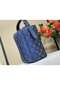 Louis Vuitton Blue Monogram Canvas Locker Dopp Kit Bag M83112 