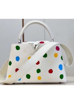 Louis Vuitton LVxYK Capucines PM Tote Shoulder Bag White Leather with 3D Dots Print M21633 
