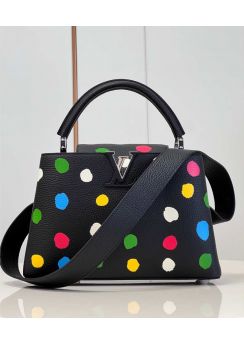 Louis Vuitton LVxYK Capucines PM Tote Shoulder Bag Black Leather with 3D Dots Print M21633 