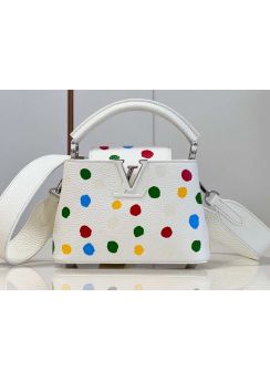 Louis Vuitton LVxYK Capucines Mini Tote Shoulder Bag White Leather with 3D Dots Print M21636