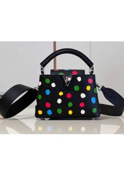 Louis Vuitton LVxYK Capucines Mini Tote Shoulder Bag Black Leather with 3D Dots Print M21636 