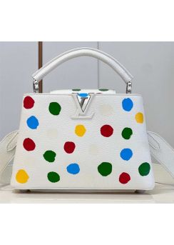 Louis Vuitton LVxYK Capucines BB Tote Shoulder Bag White Leather with 3D Dots Print M21637 
