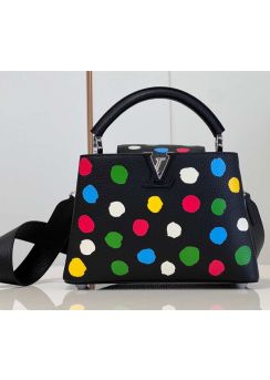 Louis Vuitton LVxYK Capucines BB Tote Shoulder Bag Black Leather with 3D Dots Print M21637 