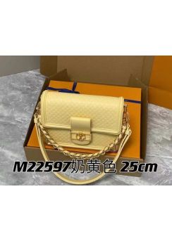 Louis Vuitton Dauphine MM Flap Shoulder Bag Yellow Monogram Embossed Leather M22276 