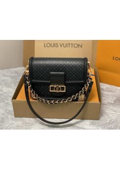 Louis Vuitton Dauphine MM Flap Shoulder Bag Black Monogram Embossed Leather M22276