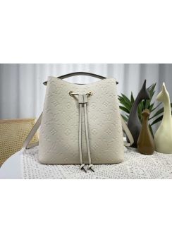 Louis Vuitton NeoNoe MM Bucket Drawstring Bag Cream White Monogram Leather M45256 