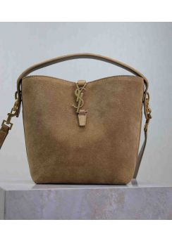 Saint Laurent LE 37 Small Brown Suede Leather Top Handle Crossbody Bag 749036